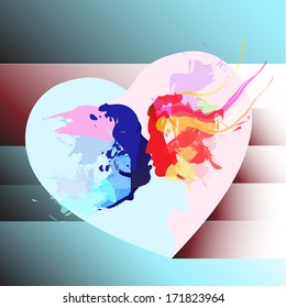 Male and female face for greeting cards heart