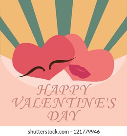 male and female face on heart shape in pink to greet on Valentine's day