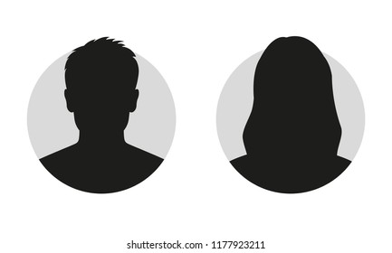 Male and female face silhouette or icon. Man and woman avatar profile. Unknown or anonymous person. Vector illustration.