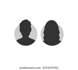 Silueta o icono facial masculino y femenino. Silueta de rostro masculino y femenino. Imagen de perfil, símbolo de retrato. Miembro del usuario. Botón Círculo con diseño vectorial de silueta fotográfica de avatar e ilustración.

