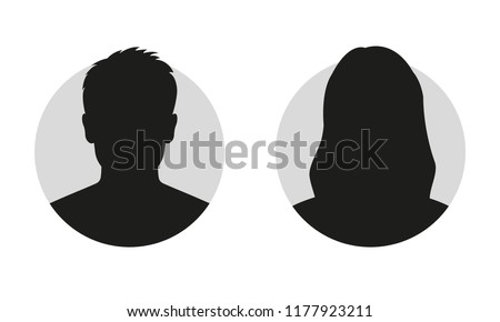 Male and female face silhouette or icon. Man and woman avatar profile. Unknown or anonymous person. Vector illustration.