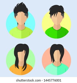 Male and female face vectors avatar, flat desain style, set - isolated in white background
