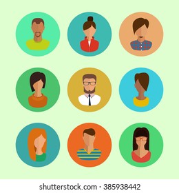 male and female faces avatars. flat style vector icons set