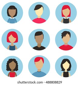 male and female faces avatars. flat style vector icons set