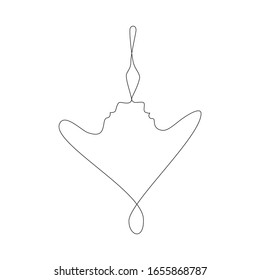 Male and female faces one line drawing on white isolated background. Vector illustration