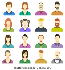 Male and female faces vector icons. Human persons modern business avatars. Color profile user male and female illustration
