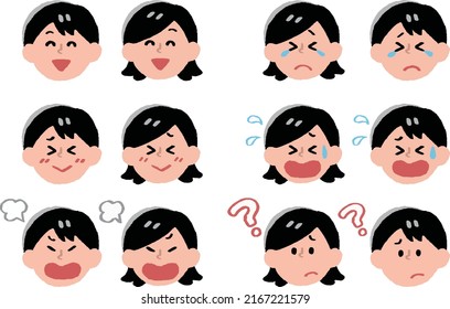 Male female facial expression illustration set