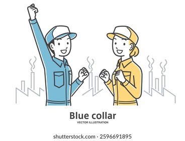 Male and female factory workers doing fist pumps