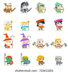 Male Female Fantasy RPG Indie Game Character Vector Icons Set Vector Illustration