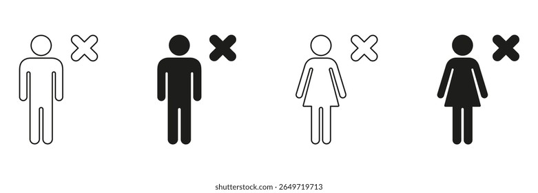 Figuras Masculinas E Femininas Com Conjunto De Ícones Cruzados. Representação De Gênero E Coleção De Símbolos De Exclusão. Visualização Da Rejeição Ou Proibição. Ilustração de vetor isolada.