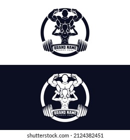 Male And Female Fitness Logo, Barbell, Circle, Dumbbell, Gym Logo Banner Or Poster For Bodybuilding Or Fitness Club. Isolated On White And Balck Background.