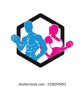 male female fitness logo Training man and woman silhouettes style