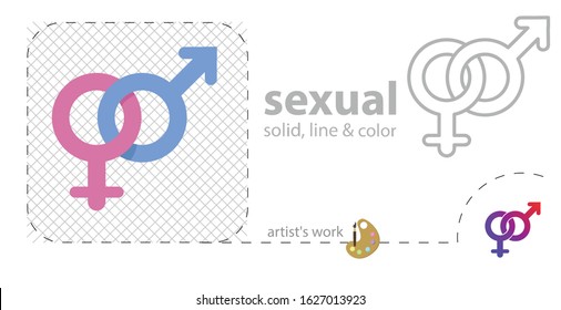 Male and female flat, solid, line icon