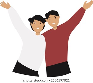 Male and Female Friendship Illustration on White Background. Vector Character in Simple Cartoon Design