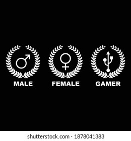 male, female and Gamer genders. Gaming vector design