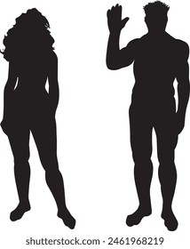 Male and Female Gender heroic body types isolated silhouettes vector in black color