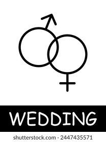 Male and female gender icon. Beauty, fate, relationships, cohabitation, heart, love, fun, silhouette, simplicity, solemnity and celebration. The concept of marriage, a fateful decision.