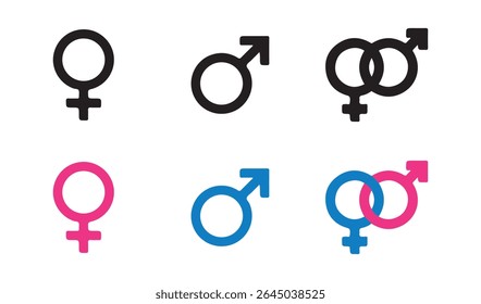 Male and female gender icon set isolated. Gander symbol, vector simple icons collection. Vector eps 10