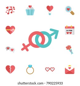 Male and female gender symbols. Digital vector february happy valentine's day and wedding celebration color simple flat icon set