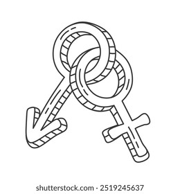male and female gender symbols in doodle art style.hand drawn on white background