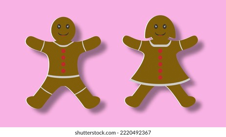 male and female gingerbread dolls, paper cut illustration vector