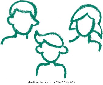 Male Female Group of People Related Icons Crayon Chalk Drawing Vector
