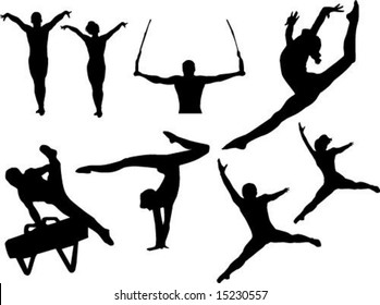 male and female gymnastics vector Olympics gymnasts silhouettes