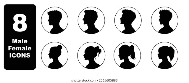 male female hairstyles vector potraits side views in EPS format.