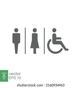 Male, female, handicap toilet sign icon. WC, unisex bathroom concept. Vector illustration isolated on white background. EPS 10.