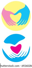 Male and female hands have created a heart shape. Symbol.