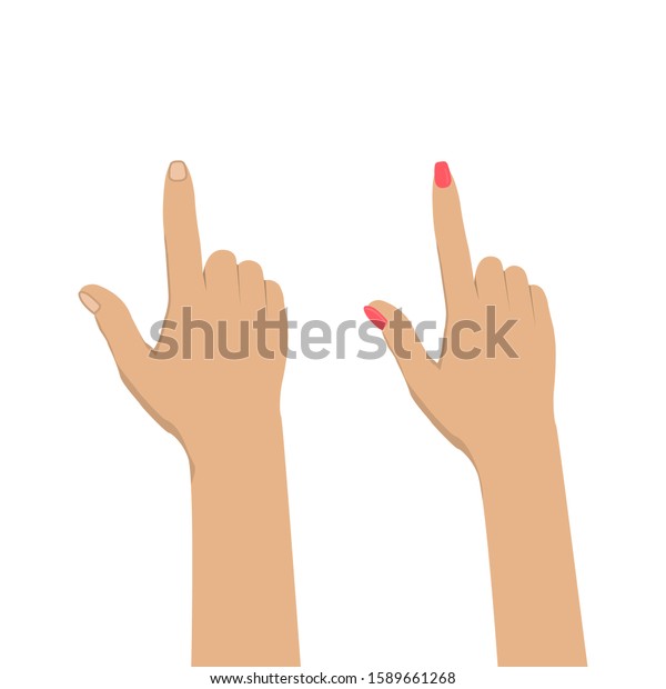 Male and female hands with pointing finger.
Vector illustration.