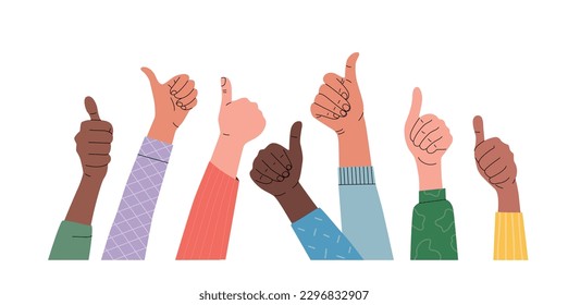 Male and female hands show Yeah positive gesture, approval gesturing. Vector cartoon flat style illustration