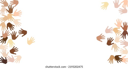 Male And Female Hands Of Various Skin Tone Silhouettes. Solidarity Concept. Cosmopolite Community Palm Signs Isolated. Skin Color Identity Design.