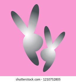 Male and Female Hares minimal flat vector design. Couple of bunnies in love symbolic vector illustration. Two bunnies flat icon. Editable cute element for valentines, weddings, invitation cards