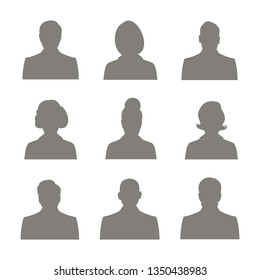 Male and female head silhouettes avatar, profile icons. business profile avatar, black color, isolated on white background