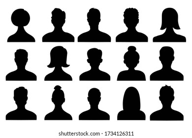 Male and female head silhouettes avatar of person, profile icons. Vector illustration eps 10