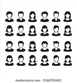 Male and female head silhouettes avatar, profile icons. Stock vector Bundle