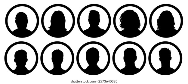 Male and female head silhouettes avatar, profile icons. Vector