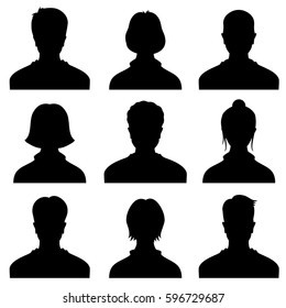 Male and female head silhouettes avatar, profile vector icons, people portraits