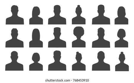 Male And Female Head Silhouettes Avatar, Profile Icons. Vector Illustration