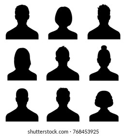 Male and female head silhouettes avatar, profile icons. Stock vector - Shutterstock ID 768453925
