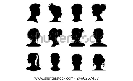 Male and female head silhouettes avatar set. Vector illustration black person portrait head. Anonymous face profile and group icon. Human diversity photo