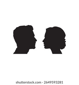 Male and female heads facing silhouette vector icon isolated on white background