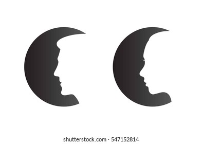 Male and Female heads on black cicles set - isolated vector illustration