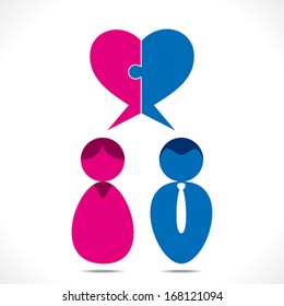 male female with heart shape message bubble, lover with message bubble, couple connection vector