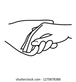 Male and female holding hands together. Vector flat outline icon illustration isolated on white background.