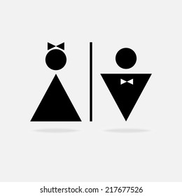 Male and female  icon denoting toilet and restroom facilities for both men and women with black male and female silhouetted figures