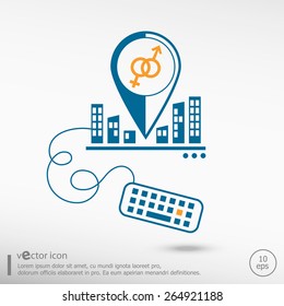 Male and female icon and keyboard. Line icons for application development, creative process.