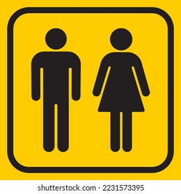 Male and female icon on yellow background.  Restroom lpictogram. WC symbol. Vector illustration