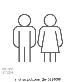 Male and Female Icon Outline Style Thin Line Editable Stroke Symbol for Restroom or Gender Representation
